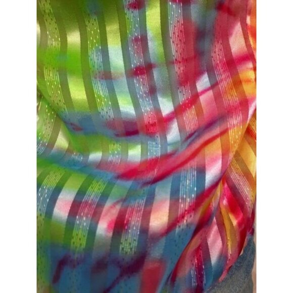 Vintage 90s Tie Dye Print Sheer Shimmery Blouse Size S White Button Front - Picture 10 of 12